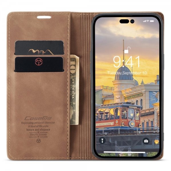 CaseMe iPhone 14 Pro Max Cover Retro Flip Brun