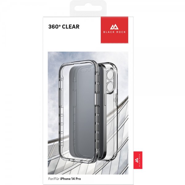 Black Rock iPhone 14 Pro Max Cover 360° Real Glass Case Sort Klar