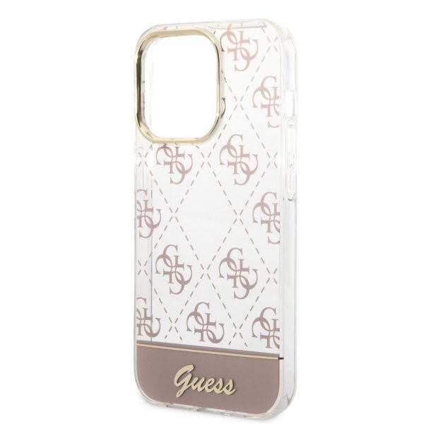 Guess iPhone 14 Pro Max Cover Bottom Stripe Script Logo Rosa