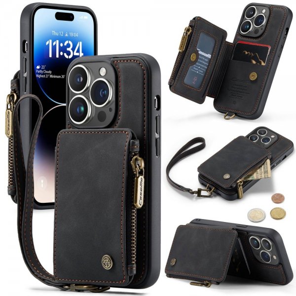CaseMe iPhone 14 Pro Max Cover C20 Kortlomme Lynlås Sort