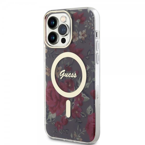 Guess iPhone 14 Pro Max Cover Blomst MagSafe Kaki