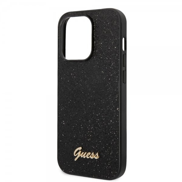 Guess iPhone 14 Pro Max Cover Glitter Flakes Metal Logo Sort