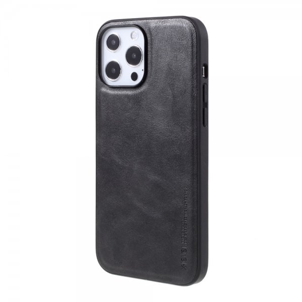 X-Level iPhone 14 Pro Max Cover Lædertekstur Sort