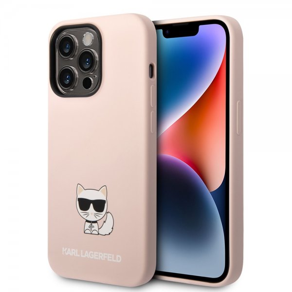 Karl Lagerfeld iPhone 14 Pro Max Cover Liquid Silicone Choupette Rosa
