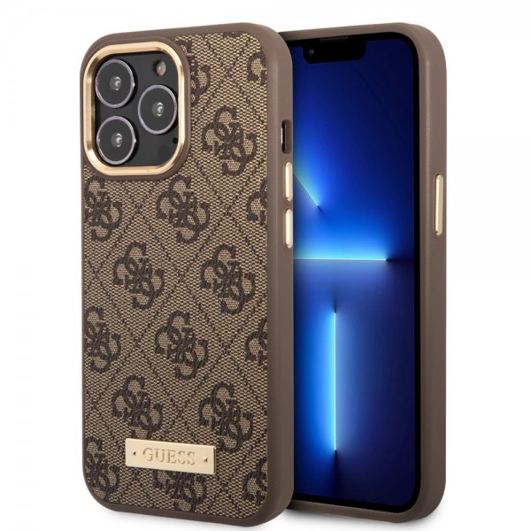 Guess iPhone 14 Pro Max Cover Metal Plate Logo MagSafe Brun