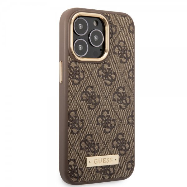 Guess iPhone 14 Pro Max Cover Metal Plate Logo MagSafe Brun