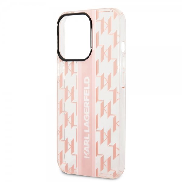 Karl Lagerfeld iPhone 14 Pro Max Cover Monogram Vertical Stripe Pink