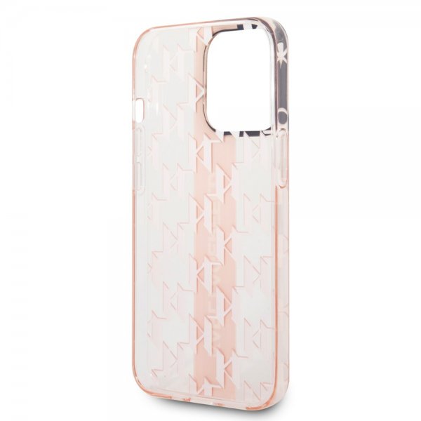 Karl Lagerfeld iPhone 14 Pro Max Cover Monogram Vertical Stripe Pink