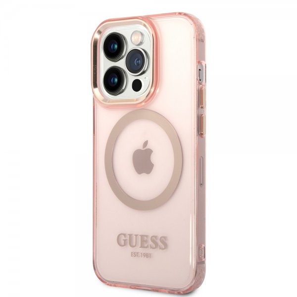 Guess iPhone 14 Pro Max Cover Translucent MagSafe Rosa