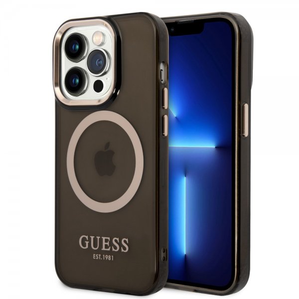 Guess iPhone 14 Pro Max Cover Gennemsigtigt MagSafe Sort