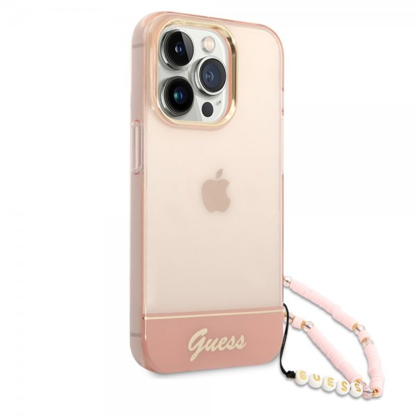 Guess iPhone 14 Pro Max Cover Translucent med strop Rosa