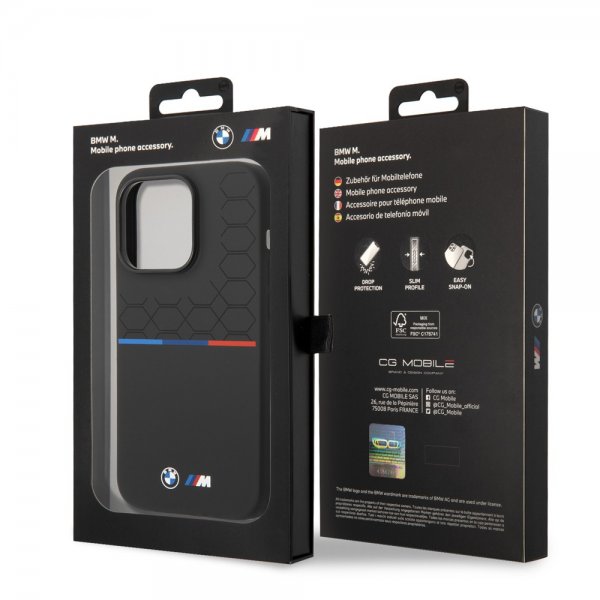 BMW iPhone 14 Pro Max Cover Tricolor Line & Logo Sort