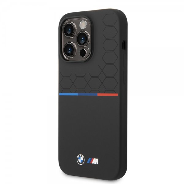 BMW iPhone 14 Pro Max Cover Tricolor Line & Logo Sort