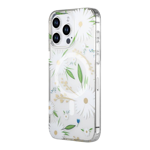 iPhone 14 Pro Cover Blomstermønster MagSafe Hvid