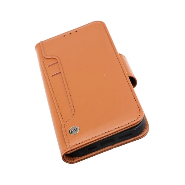 Rvelon iPhone 14 Pro Etui Udklappeligt Kortrum Brun