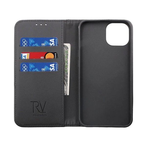 Rvelon iPhone 14 Pro Etui Udtrækkeligt Kortfack Sort