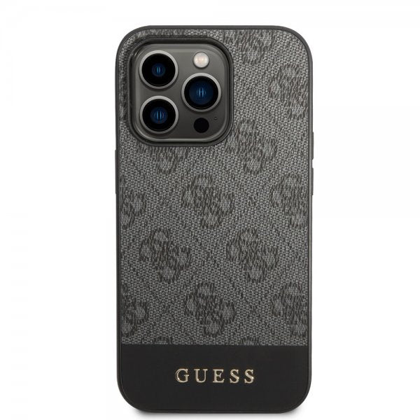 Guess iPhone 14 Pro Cover Bottom Stripe Metal Logo Grå