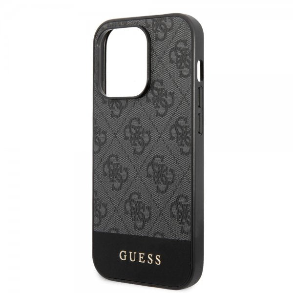 Guess iPhone 14 Pro Cover Bottom Stripe Metal Logo Grå