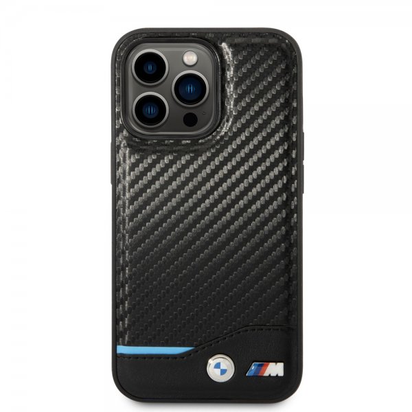 BMW iPhone 14 Pro Cover Carbon Effect Printed Logo Sort