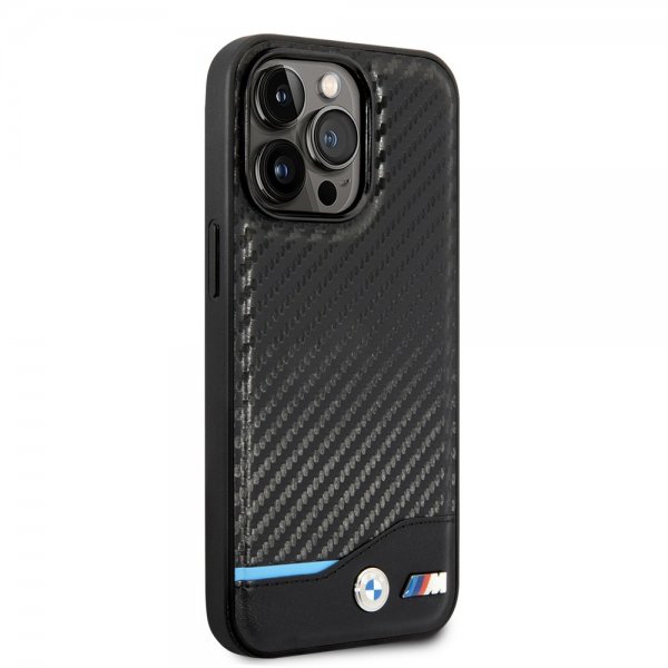 BMW iPhone 14 Pro Cover Carbon Effect Printed Logo Sort
