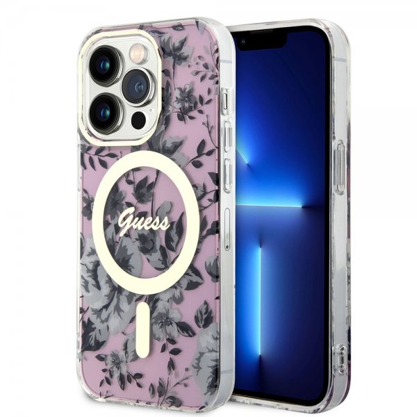 Guess iPhone 14 Pro Cover Flower MagSafe Rosa