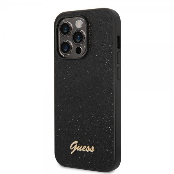 Guess iPhone 14 Pro Cover Glitter Flakes Metal Logo Sort