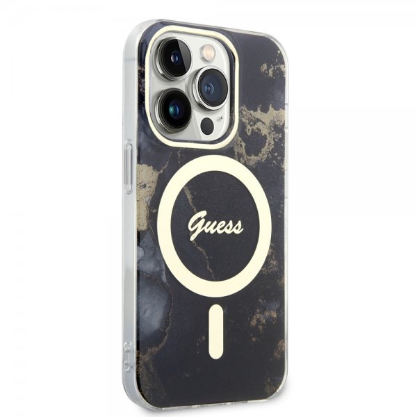 Guess iPhone 14 Pro Cover Golden Marble MagSafe Sort