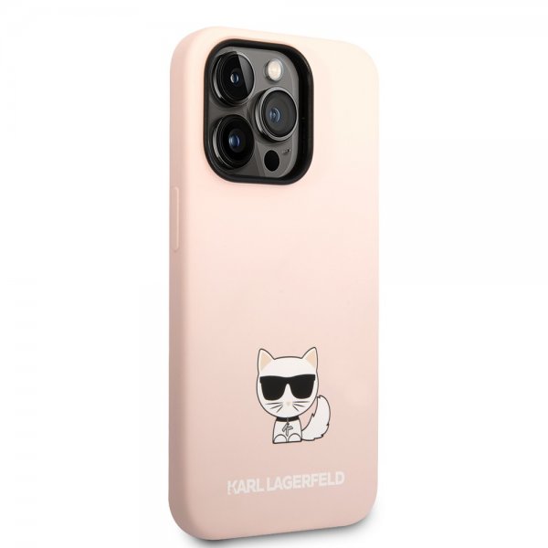Karl Lagerfeld iPhone 14 Pro Cover Liquid Silicone Choupette Rosa