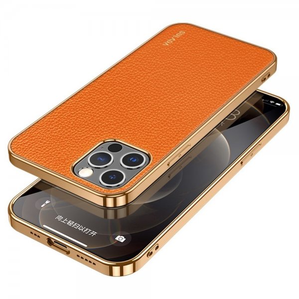 Sulada iPhone 14 Pro Cover Litchi Mønster Belagt Kant Orange