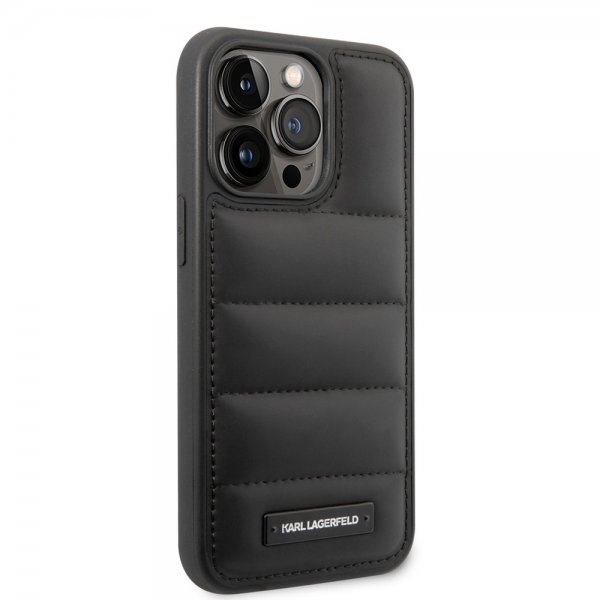 Karl Lagerfeld iPhone 14 Pro Cover Quilted Nylon Puffy Case Logo Plate Sort