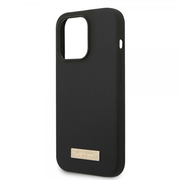 Guess iPhone 14 Pro Cover Silikone Metalplade MagSafe Sort