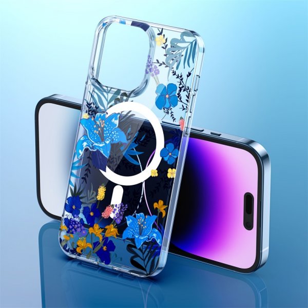 iPhone 14 Pro Cover Spring Series MagSafe Lilla Blomster