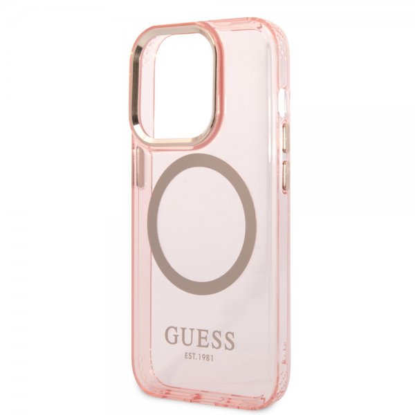 Guess iPhone 14 Pro Cover Gennemsigtigt MagSafe Rosa