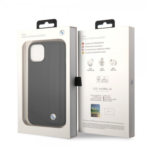 BMW iPhone 14 Cover Big Logo Stripe Sort