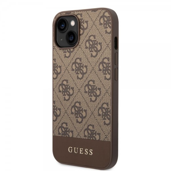 Guess iPhone 14 Cover Bottom Stripe Metal Logo Brun