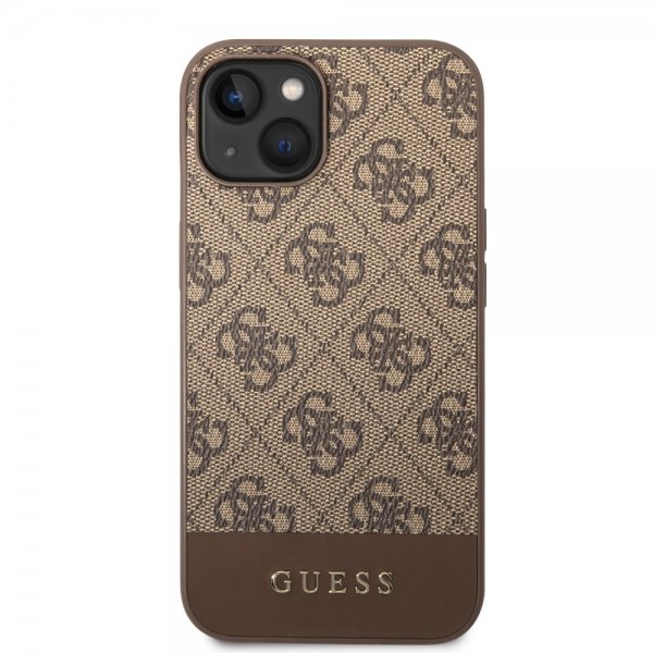 Guess iPhone 14 Cover Bottom Stripe Metal Logo Brun