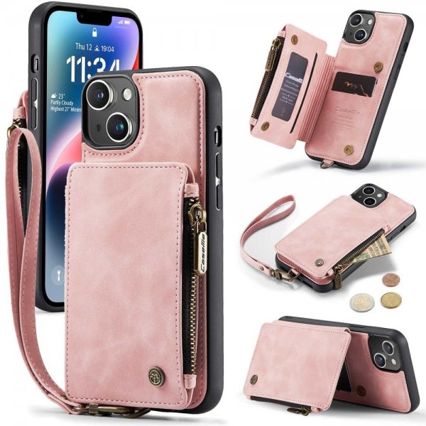 CaseMe iPhone 14 Cover C20 Kortlomme Lynlås Rosa