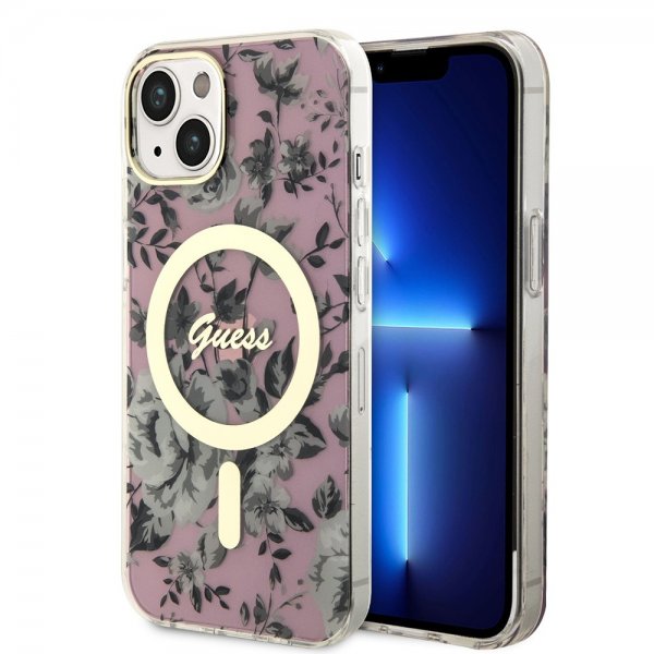 Guess iPhone 14 Cover Flower MagSafe Rosa