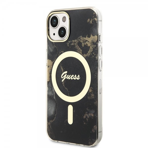 Guess iPhone 14 Cover Golden Marble MagSafe Sort