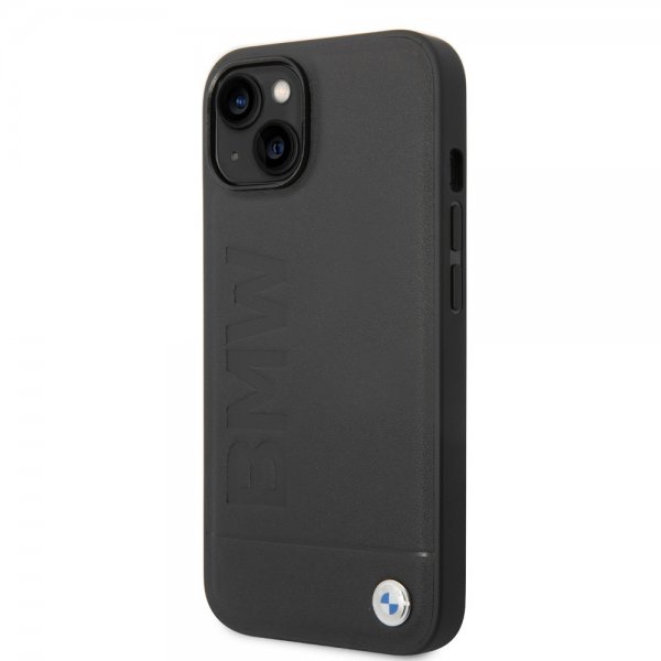 BMW iPhone 14 Cover Hot Stamp Metal Logo Sort