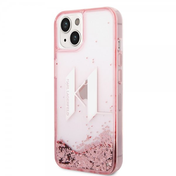 Karl Lagerfeld iPhone 14 Cover Liquid Glitter Big Logo Rosa