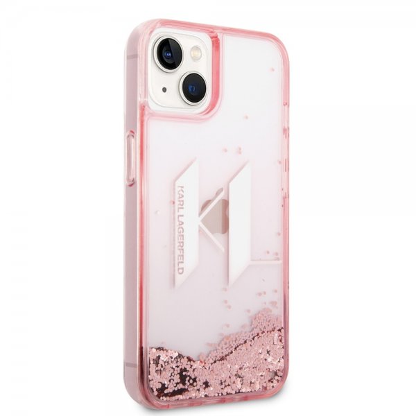 Karl Lagerfeld iPhone 14 Cover Liquid Glitter Big Logo Rosa