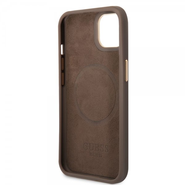 Guess iPhone 14 Cover Metal Plate Logo MagSafe Brun