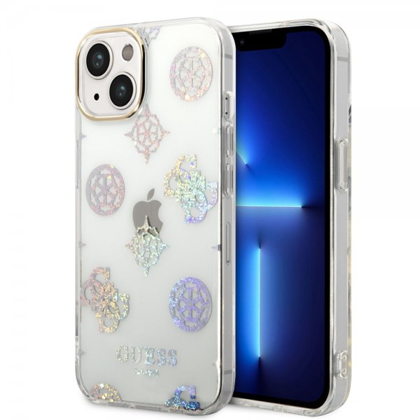 Guess iPhone 14 Cover Peony Glitter Hvid