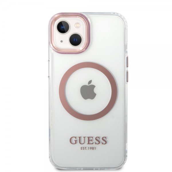 Guess iPhone 14 Cover Transparent MagSafe Pink Transparent