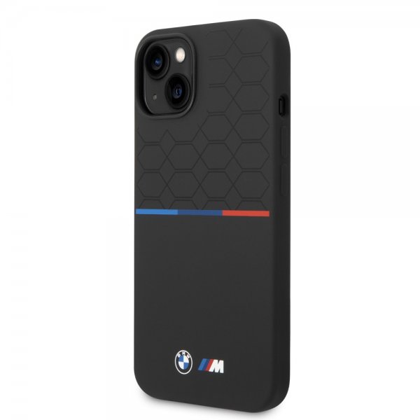 BMW iPhone 14 Cover Tricolor Line & Logo Sort
