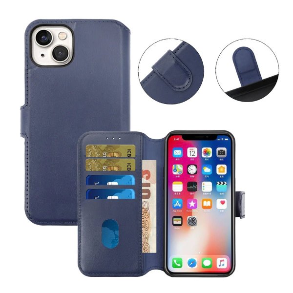 Rvelon iPhone 15 Cover Ægte Læder Blå