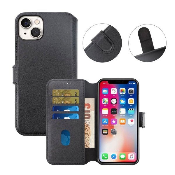 Rvelon iPhone 15 Cover Ægte Læder Sort