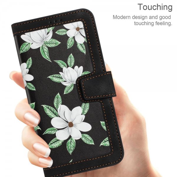 iPhone 15 Plus Etui Blomstermønster Sort