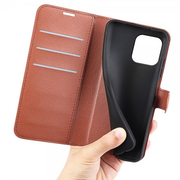 iPhone 15 Plus Etui Litchi Brun